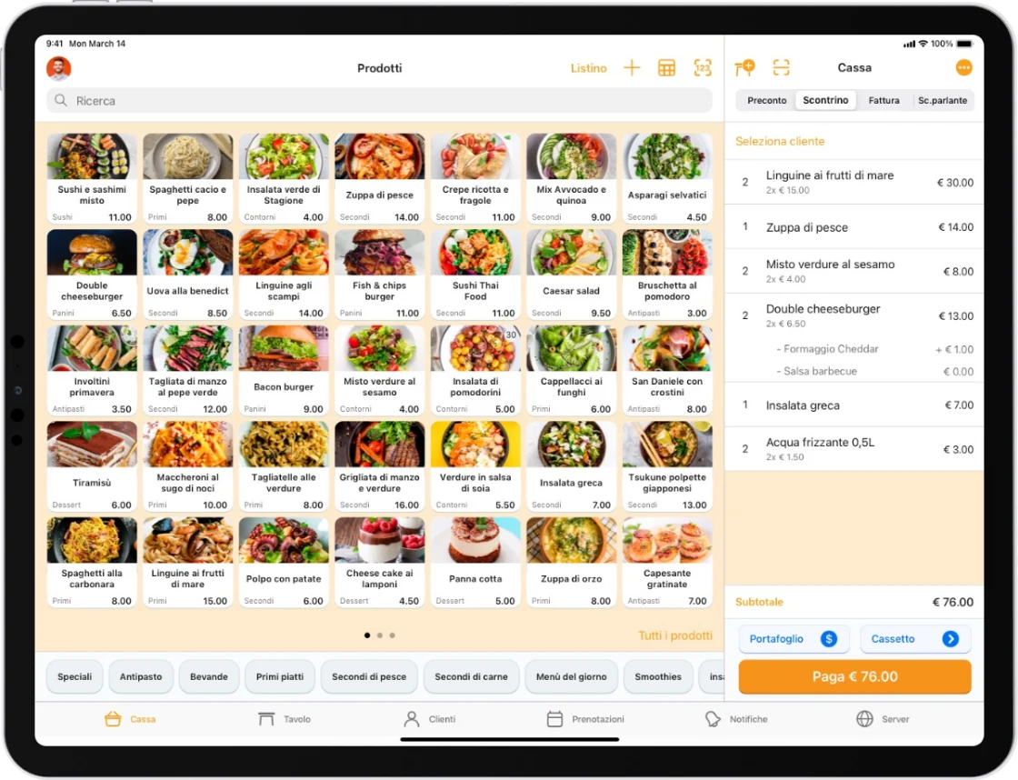 iPratico su iPad: il gestionale con listino prodotti e conto aperto in cassa